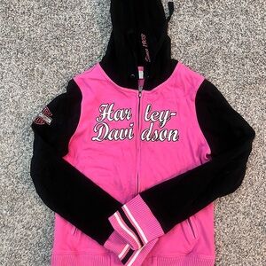 Harley-Davidson womens Pink and Black Zip-Up Hoodie